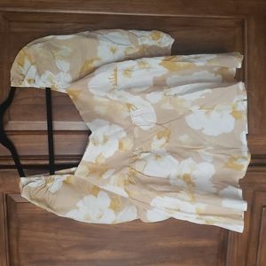 Floral Top with puff 3/4 sleeves and empire with elastic sheered back